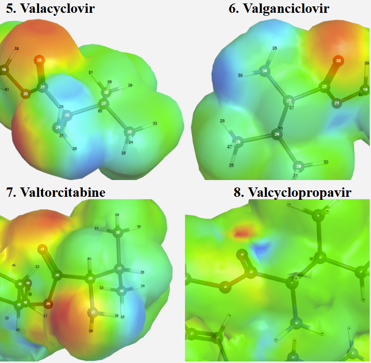 Electrostatic potential visual representation for prodrugs 5-8